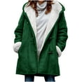 thumbnail image 2 of Fanxing Teen Girls Plus Size Suede Leather Coat Winter Warm Sherpa Fleece Lined Suede Hooded Parka Coats Mid Length Cozy Fuzzy Pea Coat Green,L, 2 of 6