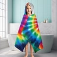 thumbnail image 6 of Colorful Rainbow Tie Dye Spiral Pattern Hooded Bath Towel，60"x35" for Ages 3 To 12 Kids, Quick Dry Lightweight Soft Microfiber Hood Beach Towel Cover Up for Kids, 6 of 7
