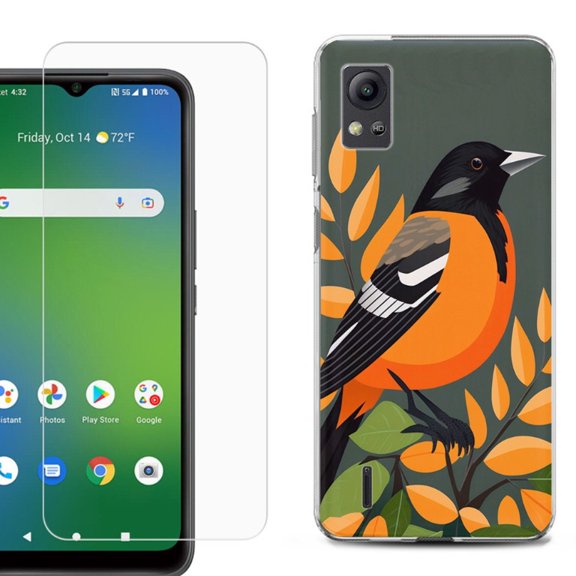 OneToughShield ® Compatible with Cricket Icon 5, Fashion Phone Case, with Tempered Glass Screen Protector - Oriole