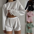 thumbnail image 1 of Women's Pajamas Set Spring Long Sleeve Tops With Shorts Sleepwear 2 Piece Set Loose Round Neck Home Wear Loungewear Pyjama Femme, 1 of 4