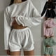 thumbnail image 1 of Women's Pajamas Set Spring Long Sleeve Tops With Shorts Sleepwear 2 Piece Set Loose Round Neck Home Wear Loungewear Pyjama Femme, 1 of 4