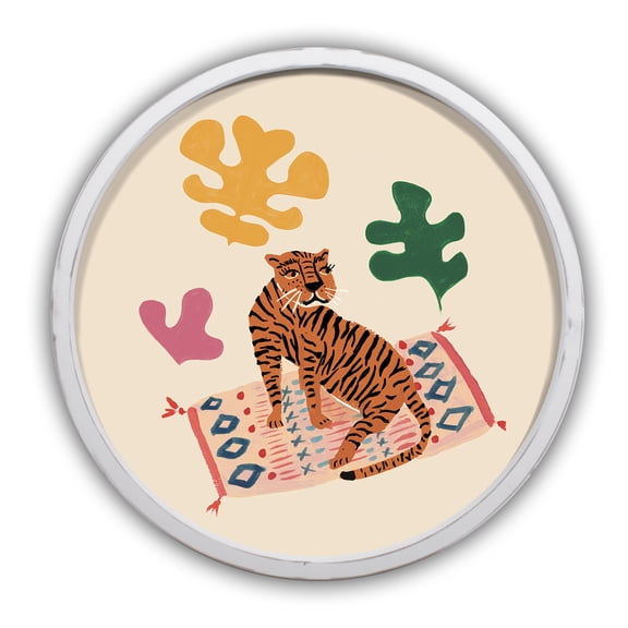 Tiger Rug 20x20 Round MDF White Framed Print