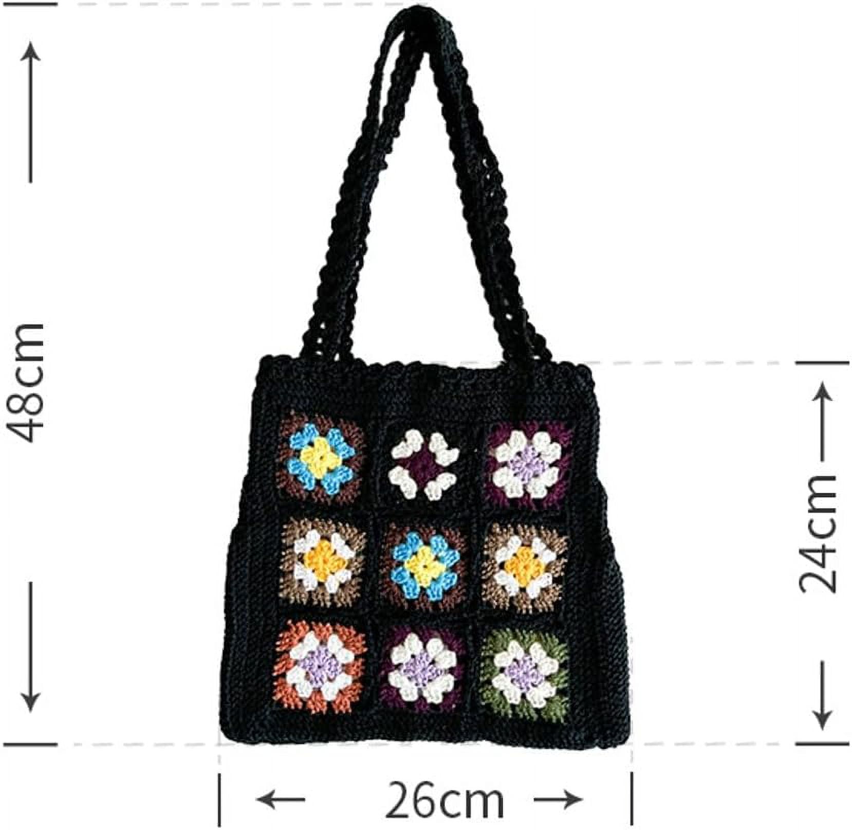 Kukuzhu Crochet Tote Bag for Women Cute Floral Knitted Shoulder Bag Aesthetic Fairy Y2k Woven Beach Shopping Bag Vocation