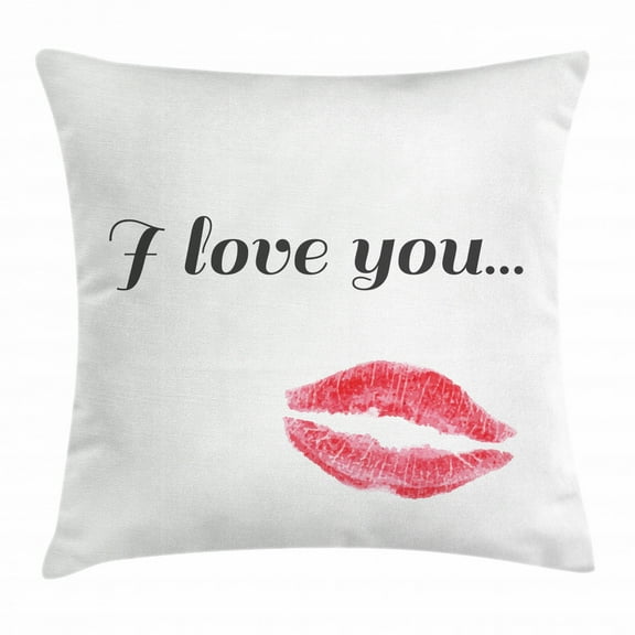 I Love You Throw Pillow Cushion Cover, Grunge Style Seductive Female Smooch with Glamorous Red Colored Lipstick, Decorative Square Accent Pillow Case, 24 X 24 Inches, Dark Coral Gray, by Ambesonne