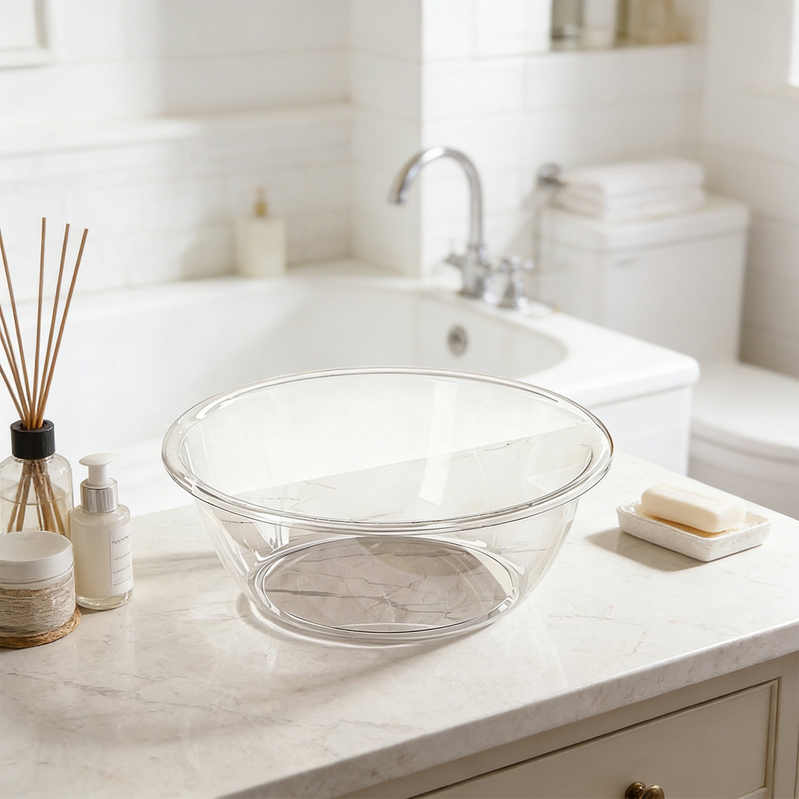 Thickened Clear Plastic Basin | Round Anti-Slip Wash Basin for Kitchen, Bathroom & Laundry | Stackable Household Sink | 1-Piece Student Dormitory & Home Use, Size L