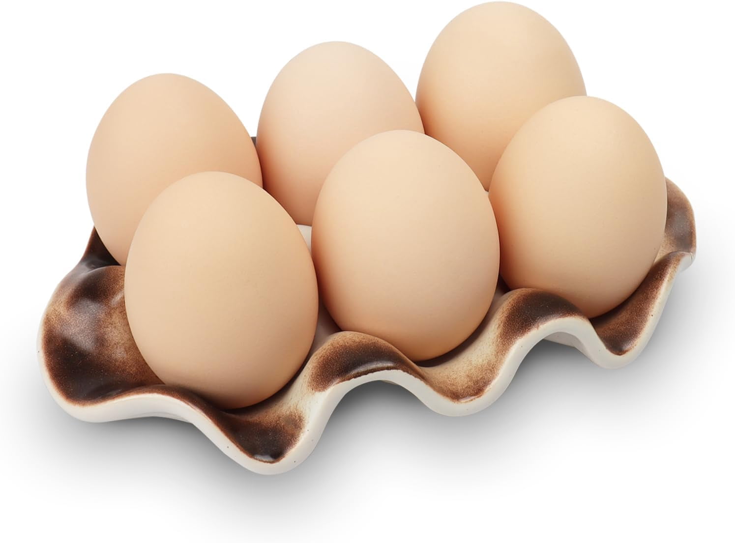 ABCISI 6 Cups ceramic egg holder, Decorative Serving Egg Stand, Holds Half Dozen Eggs for Fridge & kitchen Countertop Display  (Brown)