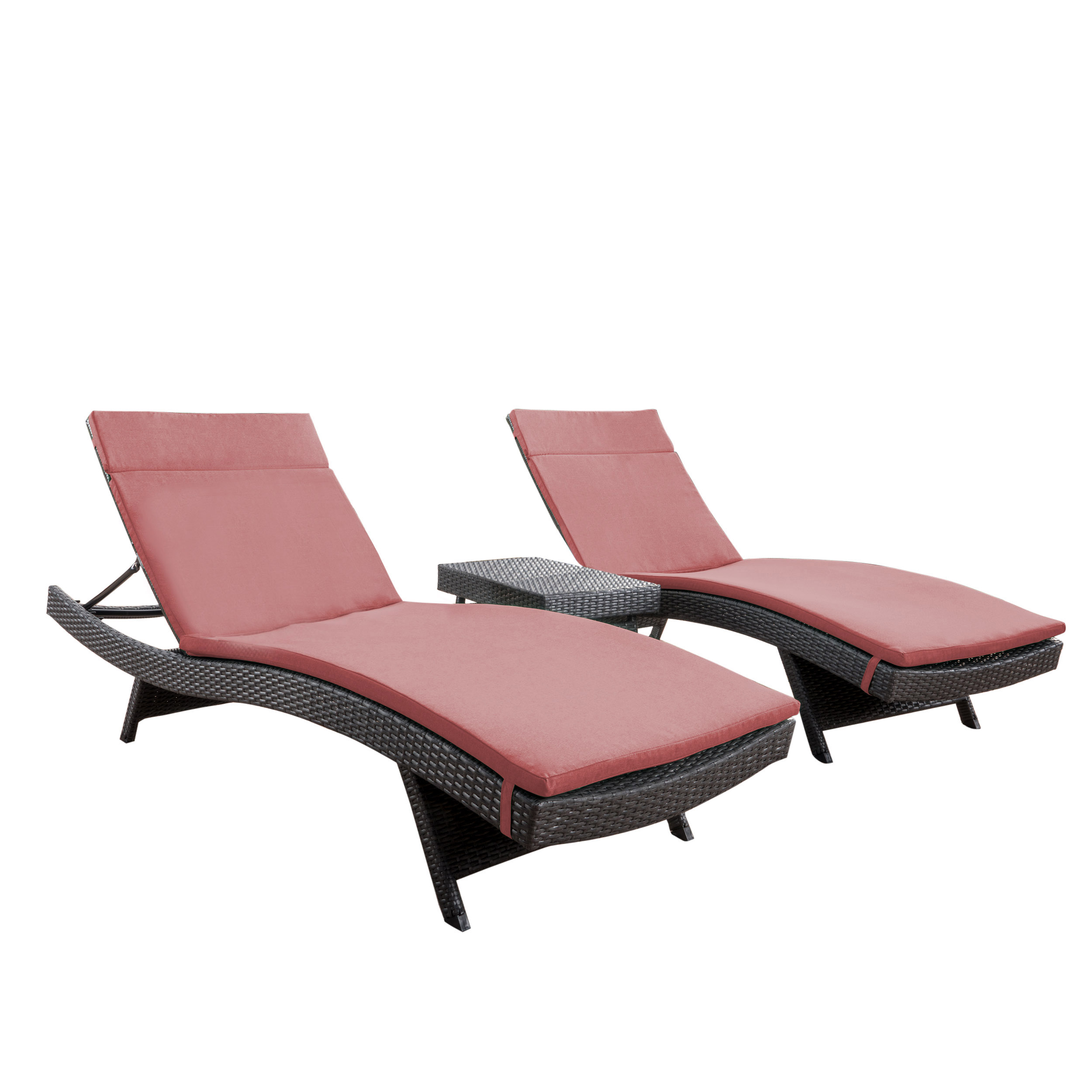 Anthony 3 Piece Outdoor Wicker Lounge with Cushions and Coffee Table, Grey, Red