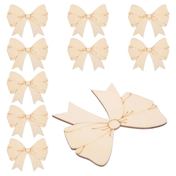 ONAPARTER 10 Pcs Wooden Carved DIY Handmade Decorative Bow Chips 10pcs Ornament Blank Slices Bowknot Shaped Crafts Home Child (As Shown)
