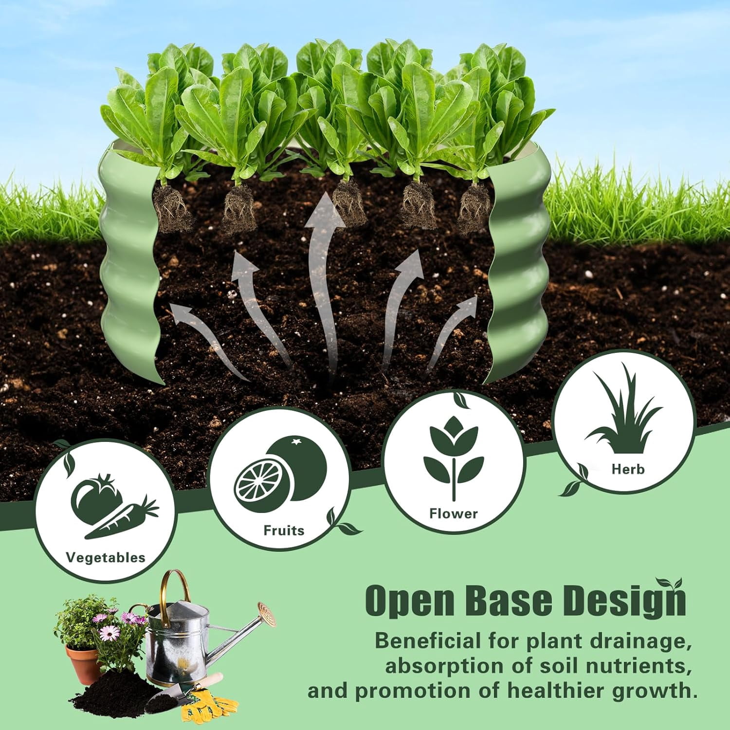 3 Pcs 24x24x12in Round Galvanized Raised Garden Bed Kit with 47"H Tomato Cages, Outdoor Metal Planter Box Raised Garden Beds for Gardening Vegetables Flowers, Green