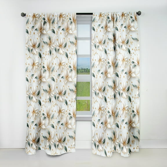Designart "Opulent Picaresque Gold And White Marble" Floral Blackout Curtain Single Panel