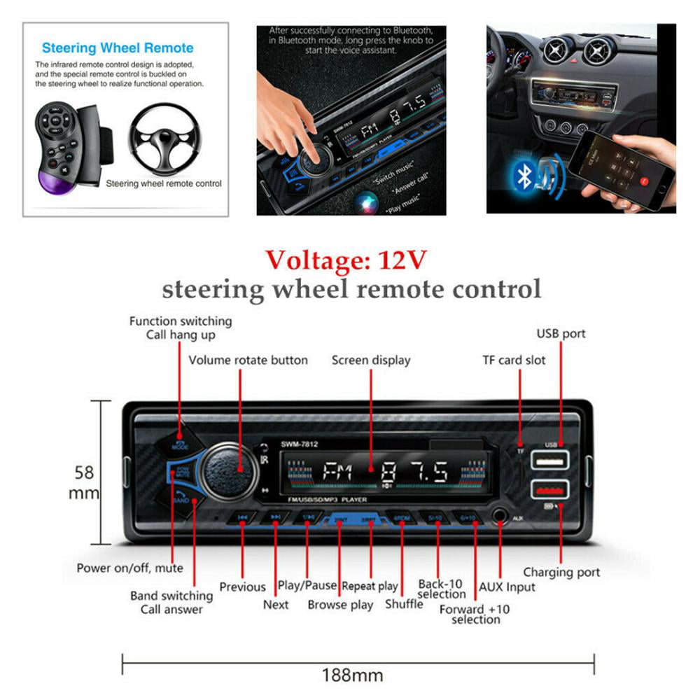 BLAUPUNKT Wyoming 100 BT MP3 & FM Receiver 4 Channel Output with Bluetooth USB Port SD Card Slot & AUX Port