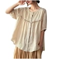 thumbnail image 4 of Camisetas de Algodón para Mujeres de Ajuste Suelto, Cuello en V Algodón Y Lino, Casual Suelto Camisa de Manga Corta, 4 of 7