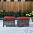 thumbnail image 3 of Unnifurnzi Outdoor Ottoman Set of 2-All Weather Wicker Outdoor Footstool with Removable Cushions Outdoor Olefin Fabric Patio Ottoman for Deck Porch Balcony Garden-Gray/Red, 3 of 7