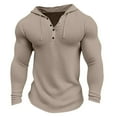 thumbnail image 3 of Momasggi Mens Waffle Knit Hoodies Casual Long Sleeve Drawstring Hooded Sweatshirt Slim Fit Muscle Hoodie Quarter Button Pullover Tops Khaki 2XL, 3 of 6