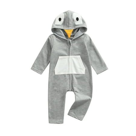 

Fanvereka Baby Romper Boys Cartoon Long Sleeve Hooded Jumpsuit Playsuit with Zipper for Spring Fall Gray 3-18 Months