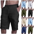 thumbnail image 4 of guisaled Cotton Linen Shorts for Men Summer Elastic Waisted Casual Cargo Shorts Lightweight Relaxed Fit Below Knee Shorts with Pockets Sale, 4 of 9