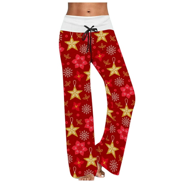 Ediodpoh Women's Christmas Causal Exercise Yuga Loose Christmas Print Mid  Waist Drawstring Pants Long Pants Wide Leg Sports Pants Christmas Yoga  Pants