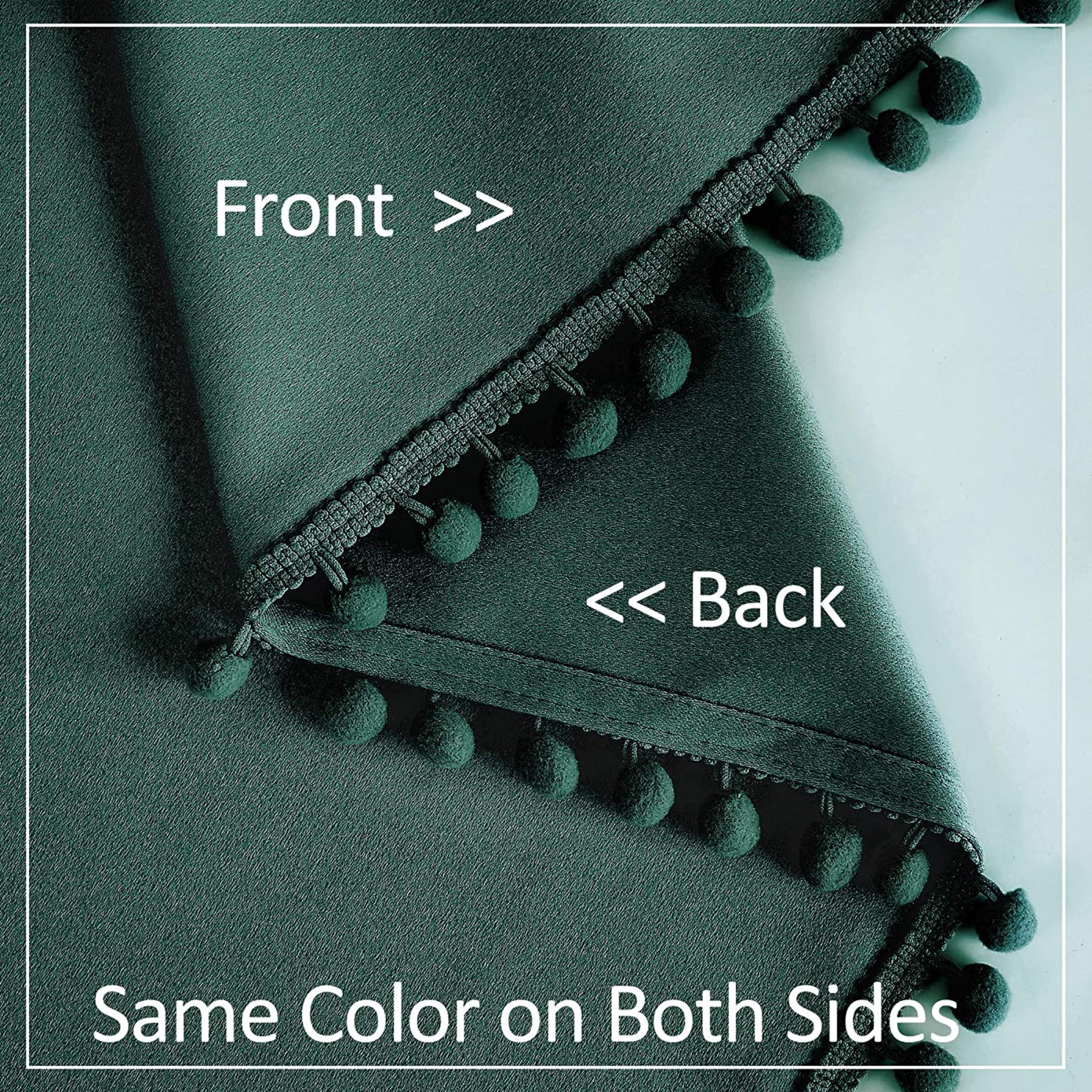 Exultantex Full Black Out Curtains Green Pompom Thermal Insulated Velvet Drapes for Home Décor, 50"W x 63"L, 2 Panels, Rod Pocket
