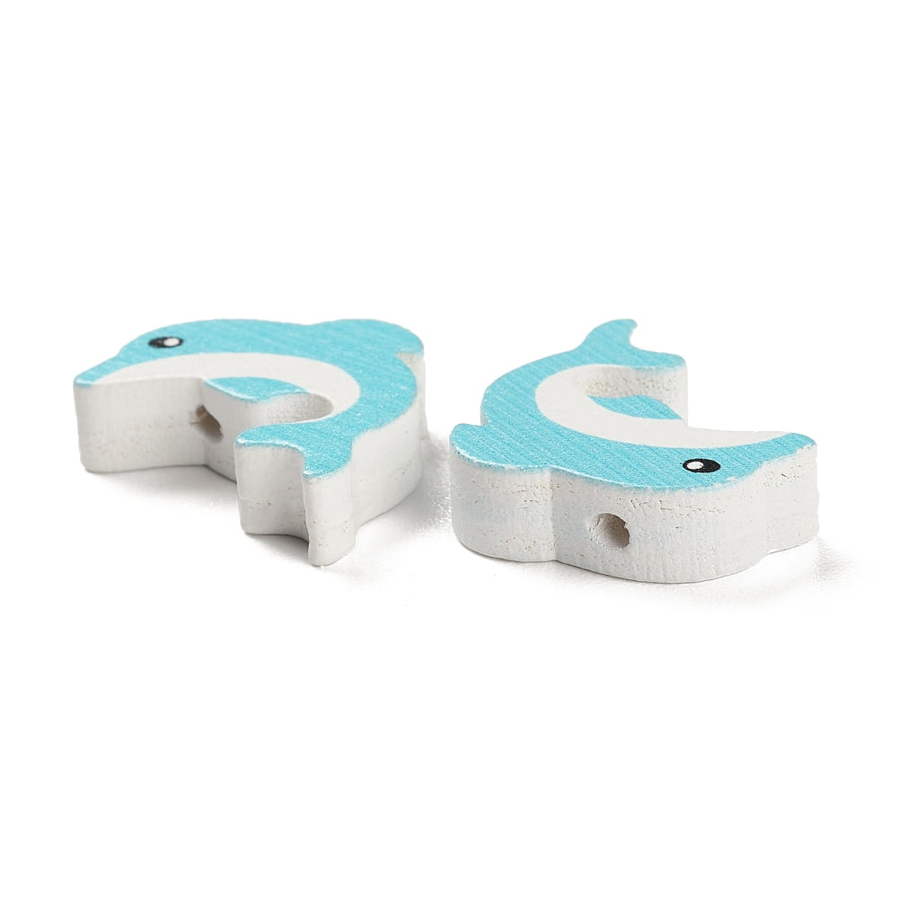 Spray Painted Natural Maple Wood Beads Dolphin Light Blue 17x19.5x6mm Hole: 2mm