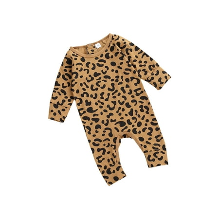 

IZhansean Newborn Infant Baby Girl Leopard Print Romper Long Sleeve Jumpsuit Bodysuit Clothes One-Piece Outfits Coffee 9-12 Months
