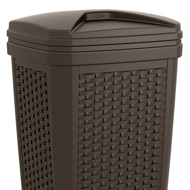 Suncast 30 Gallon Resin Wicker Outdoor Patio Trash Hideaway Java 3 Pack Com Suncast 30 Gallon Resin Wicker Outdoor, Decorative Trash Cans Outdoor Patio