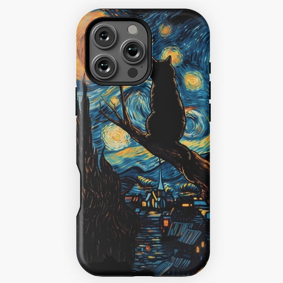 Vincent Van Gogh Starry Night Black Cat Phone Case for iPhone 16 15 14 13 12 11 Pro Max M5909169