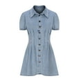 thumbnail image 3 of Miluxas Denim Dress for Women Button Down Short Sleeves Casual Summer Jean Shirt Dresses Blue 4(S), 3 of 5