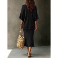 thumbnail image 2 of Women's Black Knit 2-Piece Set, Boat Neck Cap Sleeve Loose Top and Elastic Waist Midi Skirt, Elegant Spring Summer Outfit, 2 of 5