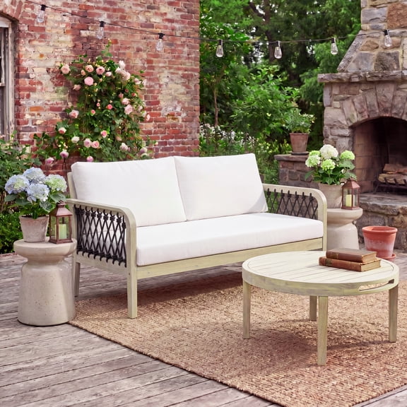 Zinkitool Acacia Wood Outdoor Conversation Set, with Cushions, with Foldable Design, Dark Gray