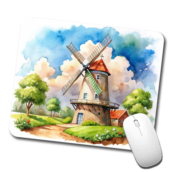 Windmill Beautiful Watercolor Mouse Pad Low Profile Gaming Mat