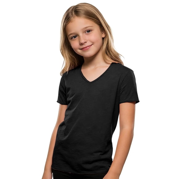 T-shirts Unisexes à Col en V à Manches Courtes pour Enfants, Hauts Légers et Décontractés pour l'École et les Sorties, 2-16 Ans