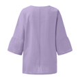 thumbnail image 5 of CHOK Hauts en Coton et Lin pour Femmes Grande Taille Décontracté Couleur Unie Fente Col Rond Manches 3/4 Blouses Habillées, 5 of 5