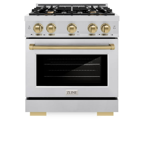 ZLINE Autograph Edition 30 in. 4.2 cu. ft. Gas Range with 4 Burner Cooktop and Convection Gas Oven in Stainless Steel and Champagne Bronze Accents (HGRZ-30-CB)