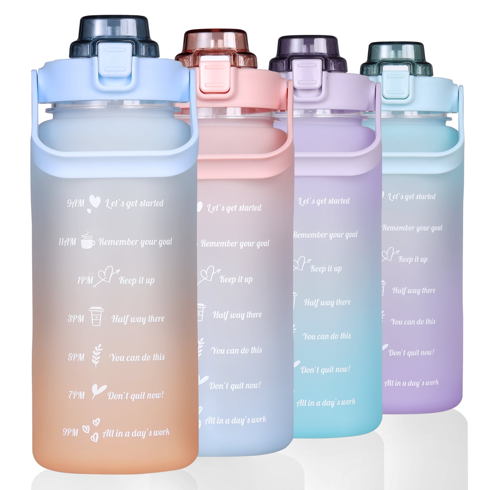 64oz Large Water Bottle with Straw Time Marker Leakproof Sports Drinking Bottle