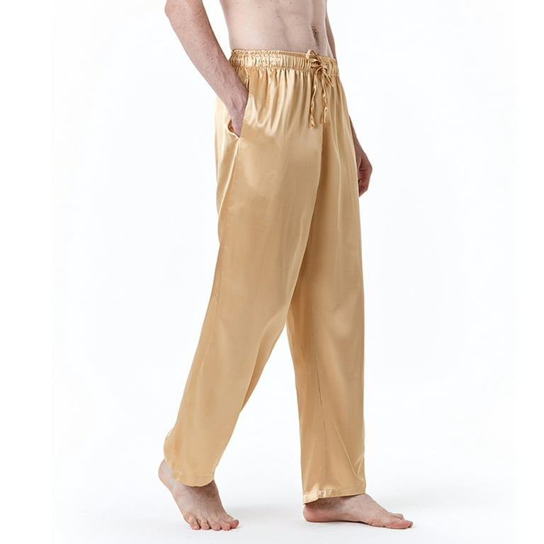 JNGSA Lounge Pants Men Casual Silk Pajama Trousers Lace Up Elastic Pants  Hip Hop Fluorescent Pants Night Sports Pants Navy Clearance