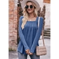 thumbnail image 5 of Womens Long Sleeve Tops 2024 Shirt Women Casual Square Neck Blouses Trendy Colour Block Tops Casual Bubble Sleeve Shirts (Blue,X-Large), 5 of 6