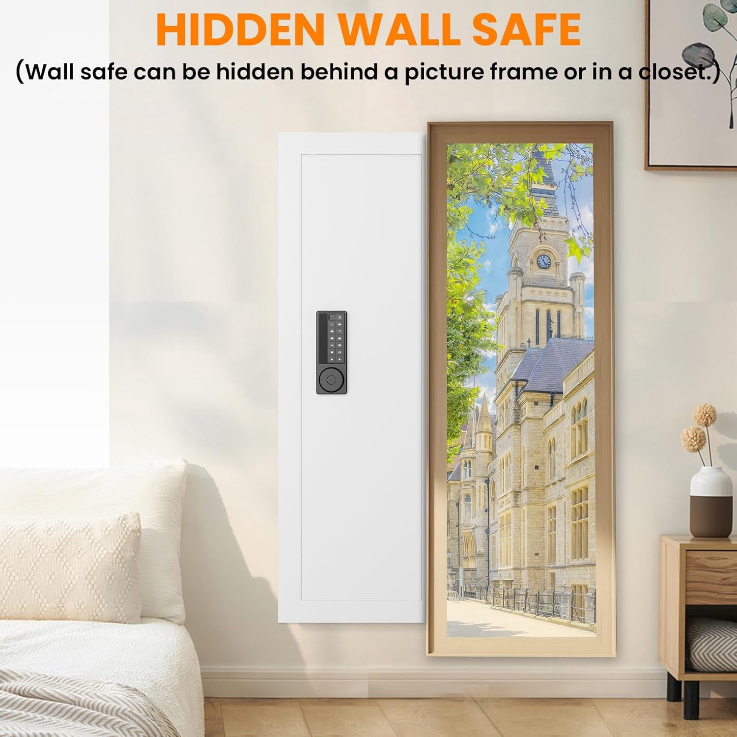 47.24" Wall Safe Between the Studs, Hidden Safe with Removable Pegboard, Wall Gun Safe with 3 Adjustable Shelves and Magnetic Slot (White-Digital)