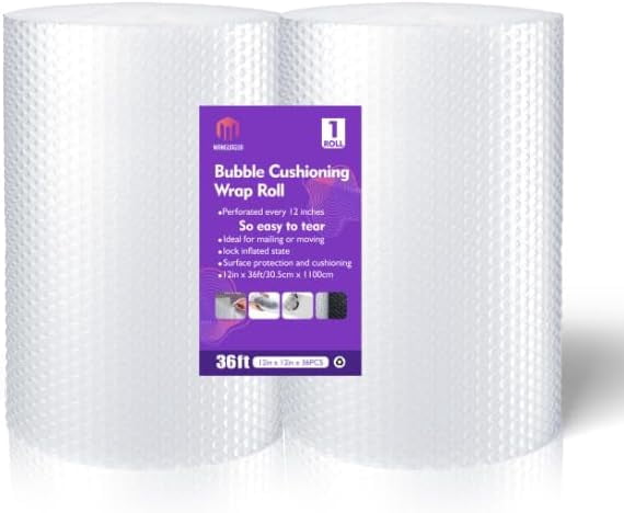 2 Pack 12 Inch x 72 Feet Total Bubble Packing Wrap for Moving Boxes Shipping Cushioning Roll Supplies Perforated Every 12”