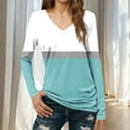 thumbnail image 2 of Atogsazn Women's Long Sleeve Blouse Striped Casual Dressy V Neck Pullover Shirt Loose Fit Tops Outfit Clothing 02-Sky Blue L Fashion, 2 of 7