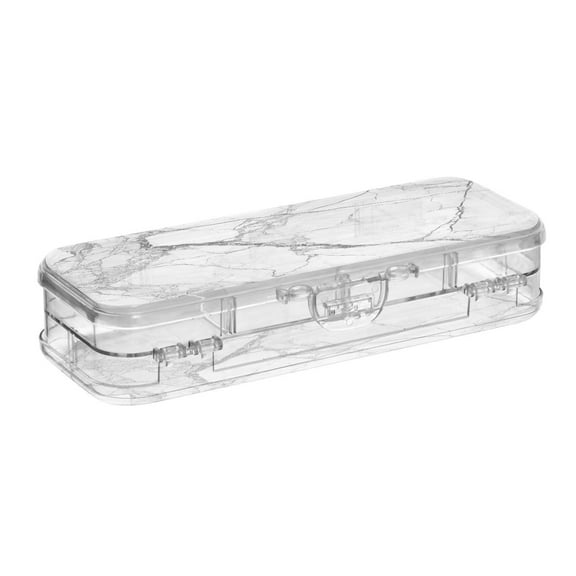 HOT! Double Layer Clear Pencil Box (6 Compartments) - 21.2" Large Capacity PET Storage Case w/Removable Dividers for Office, Travel Supplies，Grey Marble
