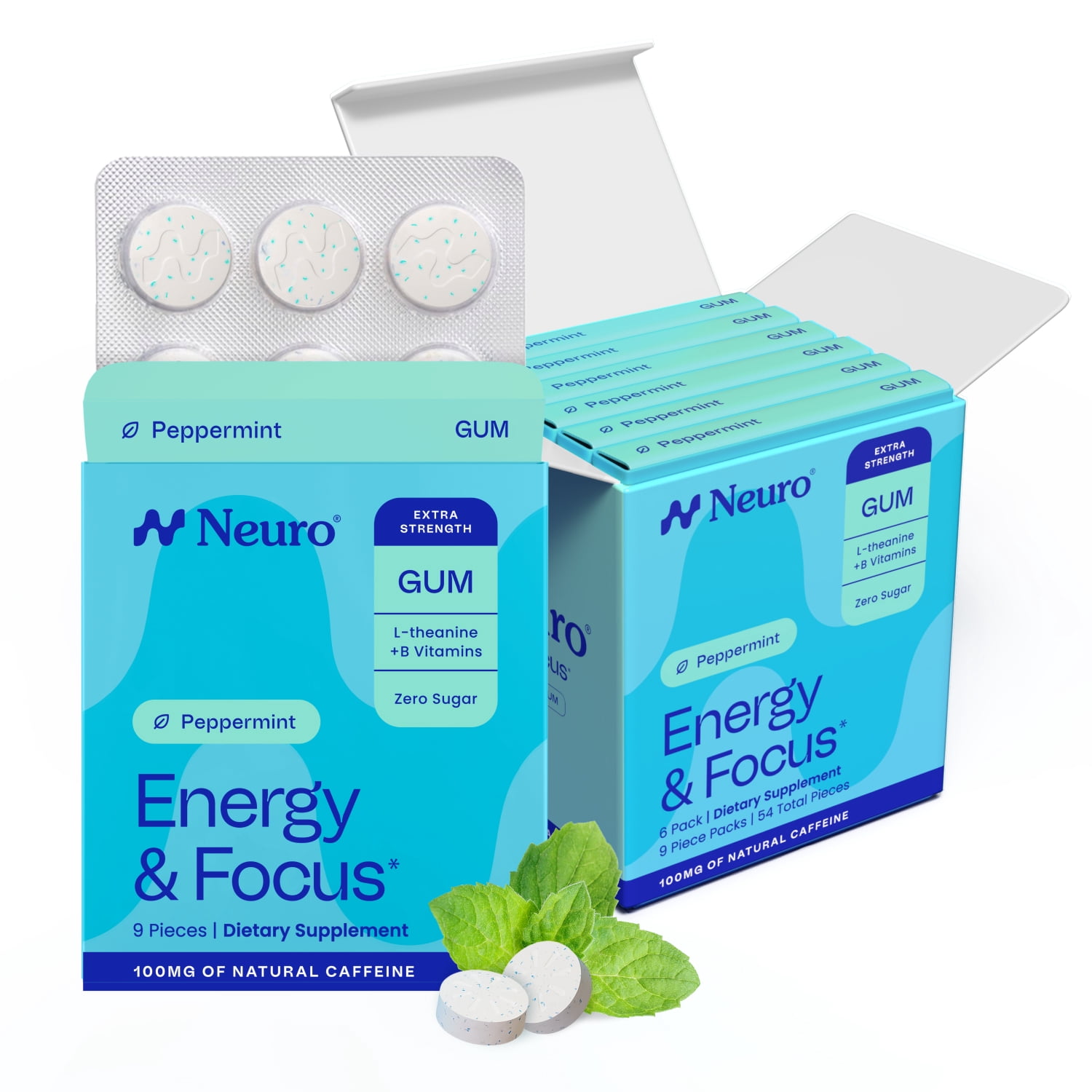 NeuroGum, Nootropic Energy & Focus Gum, 6 Pack, Extra Strength