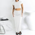 thumbnail image 4 of Two Piece Skirt Set for Women 2 Pc Y2K Outfits Short Sleeve Crop Tops Bodycon High Waist Long Maxi Skirts White S, 4 of 5
