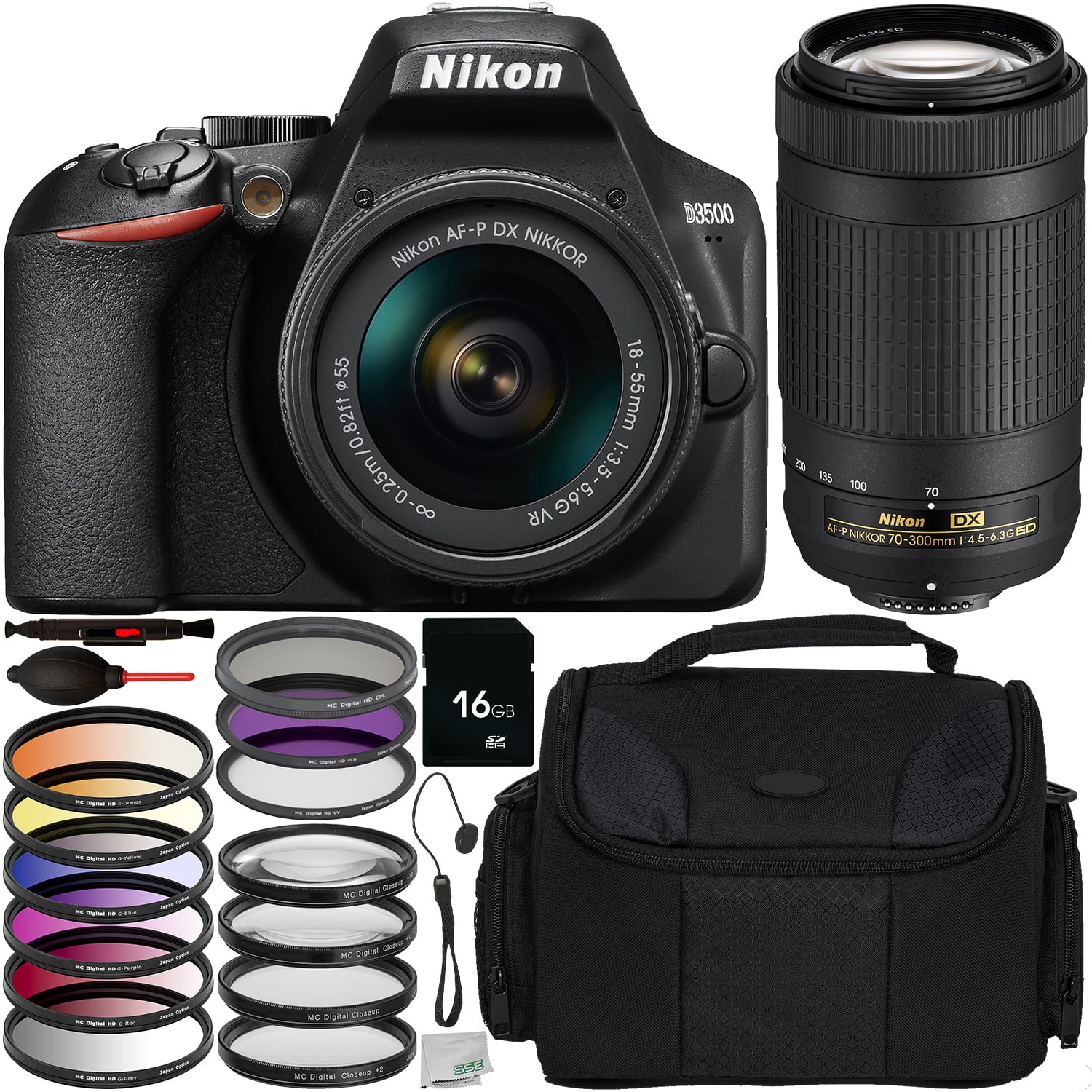 Nikon D3500 DSLR Camera with 1855mm & 70300mm Lenses & 9PC Accessory