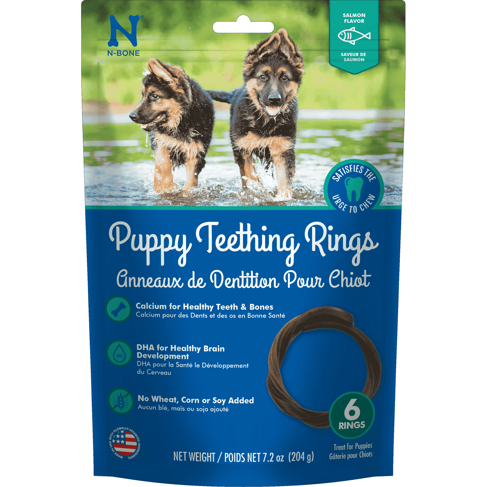 N-Bone Puppy Teething Rings for Puppies, Puppy Dental Chews, Clean Teeth Puppy Treats with DHA, Teething Relief for Puppies, Natural Puppy Chews, Salmon Flavor, 6 Count, 7.2 oz