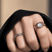 2PCS Adjustable Moonstone Open Ring Set for Men Women, Silver Tone Copper Rings