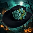 thumbnail image 5 of EOYWHK Men Western Rose Embroidered Cowboy Hat Wide Brim Felt Cowgirl Hat with Adjustable Chin Strap for Western Party Costume, Blue, 5 of 5