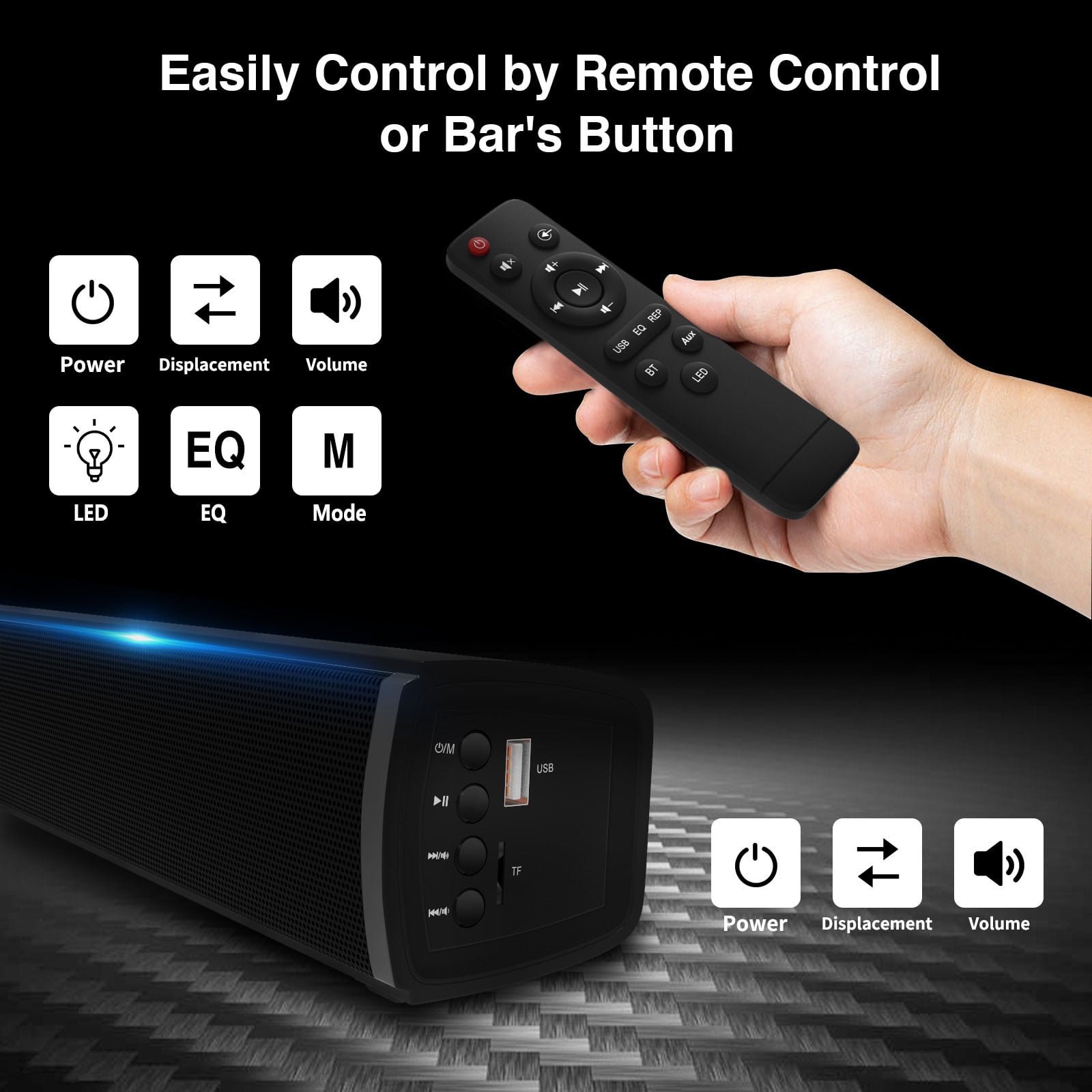 GCZ 50W Bluetooth Sound Bar with Subwoofer, Optical Input, RCA, 3D Surround Home Audio TV Speakers