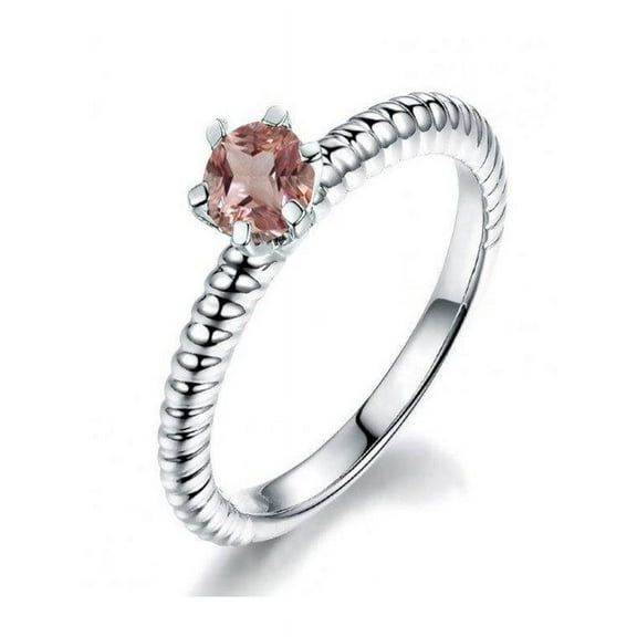 Unique 1 Carat Round cut Solitaire Morganite Engagement Ring in 14k White Gold affordable morganite and diamond engagement ring