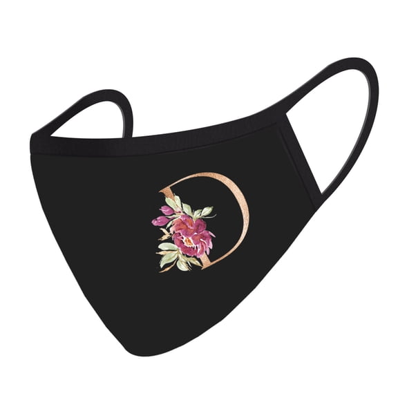 Koyal Wholesale Wedding Face Mask, Black Pink Floral Monogram D, 1 Replaceable PM 2.5 Protection Filter