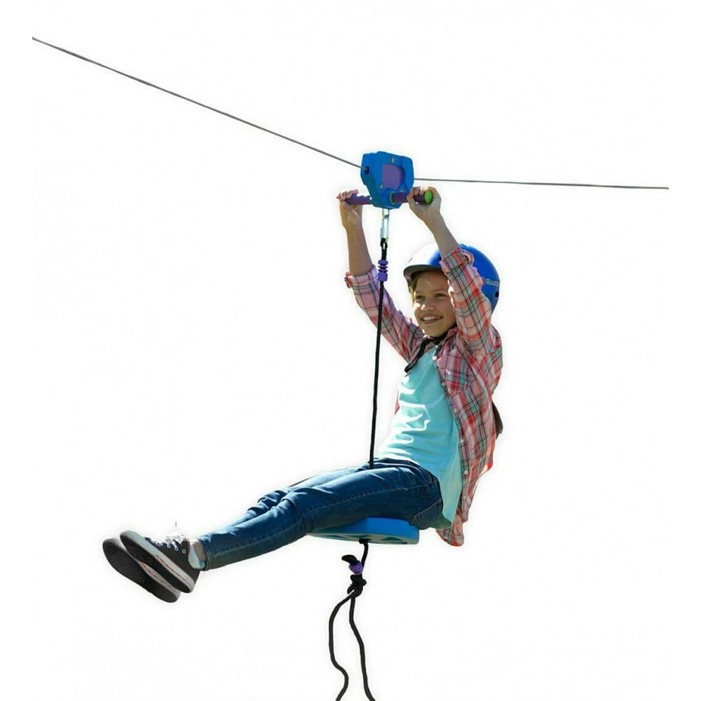 HearthSong 150Foot Stainless Steel Blue Backyard Zipline Kit with